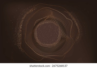 Resumo da música. Visualização do fluxo de partículas de Big Data. Ilustração futurista de infográfico de ciência. Onda sonora. Visualização de som. Segwit. Fundo castanho 