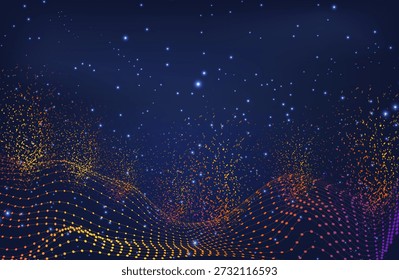 Abstract Music background. Big Data Particle Flow Visualisation. Science infographic futuristic illustration. Sound wave. Sound visualization. Abstract Segwit. Connection technologies. communication technology. Big data vizualization. 