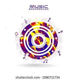 Abstract Music Background With Brush Stroke Circle Overlap And Musical Notes.