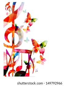 Abstract music background with butterflies