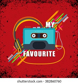 Abstract music background with cassette. Easy to edit illustration.