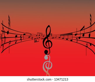 Abstract music background with different notes and lines