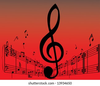 Abstract music background with different notes and lines