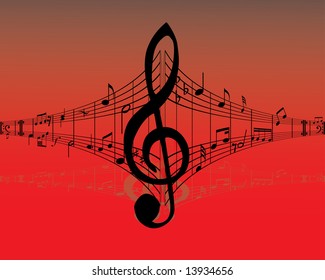 Abstract music background with different notes and lines
