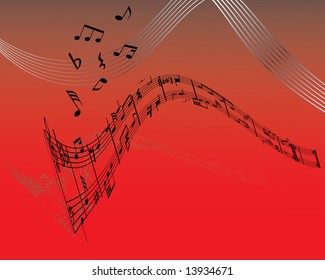 Abstract music background with different notes and lines