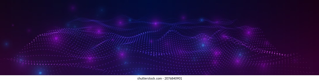 Abstract Music Background. Digital Particles Equalizer For Music, Showing Sound Waves With Musical Waves. Vector Illustration.