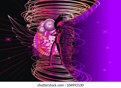 abstract music background dj wings speakers disco sphere feather