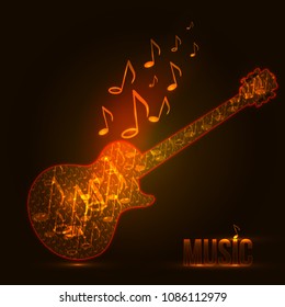 Abstract music background with guitar and notes, vector illustration