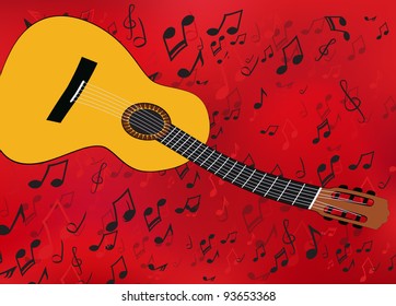 Abstract music background with a guitar and singing mouths