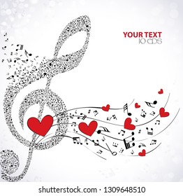 abstract music background with hearts. Vector