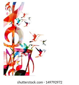 Abstract music background with hummingbirds
