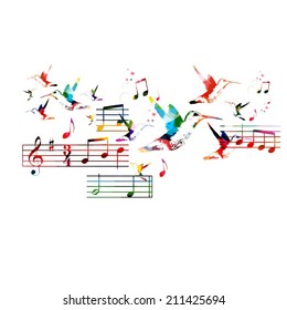 Abstract music background with hummingbirds