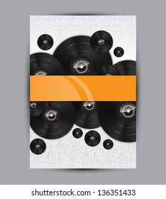 Abstract music background illustration for your design with many vinyl disks and space for your text in the middle of the image. (Vector EPS10)