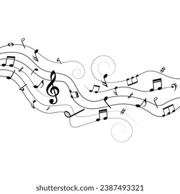 Abstract music background, musical notes and symbols, vector illustration.