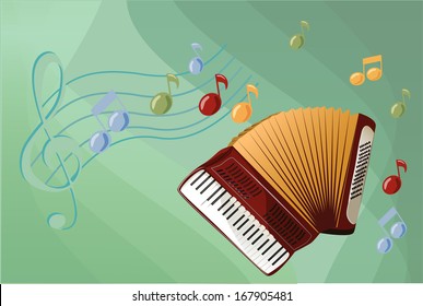 Abstract music background with notes and accordion