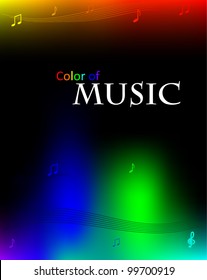 Abstract music background with notes, colors and lights. Vector illustration EPS8
