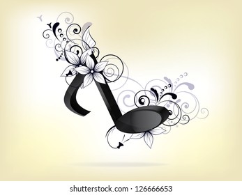 Abstract music background with notes and floral elements
