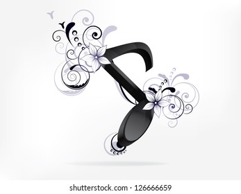 Abstract music background with notes and floral elements