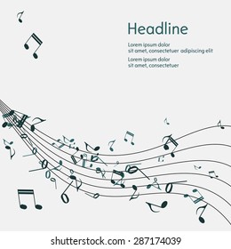 Abstract music background with notes. Isolated. Vector illustration.