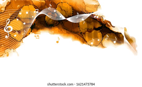 Abstract music background with notes. Mixed media. Vector illustration