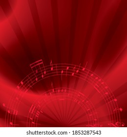 abstract music background with notes - red vector 