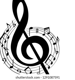 Abstract music background. Music notes and symbols. Vector illustration.