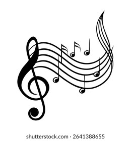 Abstract music background with notes and treble clef artistic vector illustration