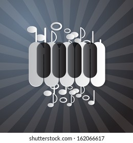 Abstract Music Background. Piano Keyboard and Notes. 