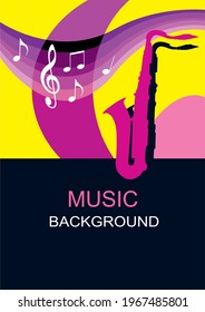 Resumen del fondo musical con saxofón en calidad vectorial.