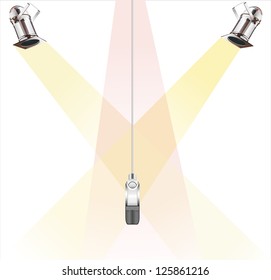 abstract music background with spotlights and retro microphone