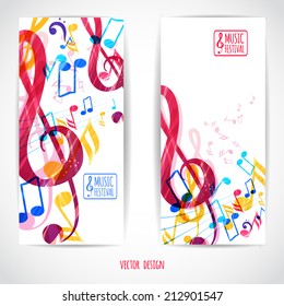 Abstract music background treble clef and various music notes, vector illustration, flyer set design 