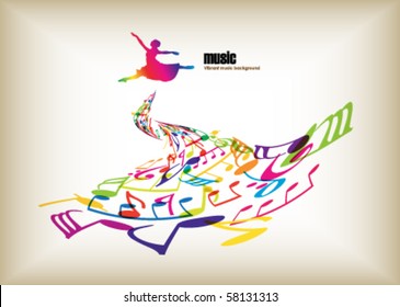 Abstract music background with tunes and dancer.