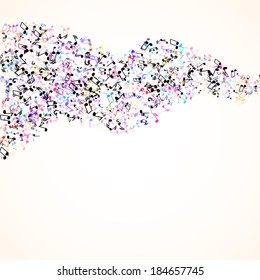 Abstract music background with various music notes, vector illustration 