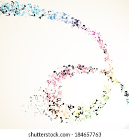 Abstract music background with various music notes, vector illustration 