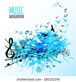 Abstract music background with various music notes, vector illustration 