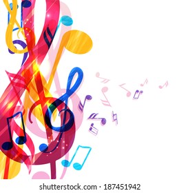 Abstract music background with various music notes and treble clef, vector illustration  