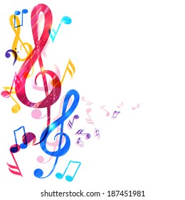 Abstract music background with various music notes and treble clef, vector illustration  