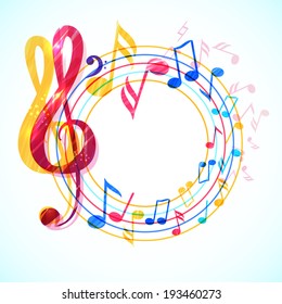 Abstract music background with various music notes and treble clef, vector illustration 