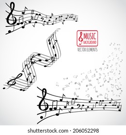 Abstract music background with various music notes, vector illustration 