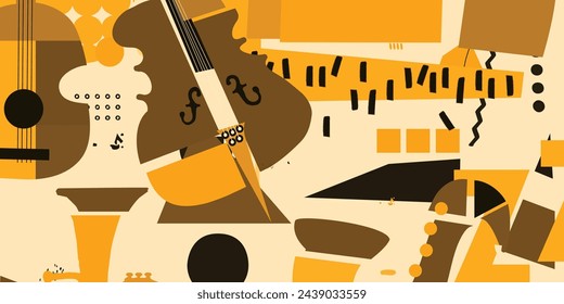  Abstract Music Background, vector illustration. Collage with musical instruments.
