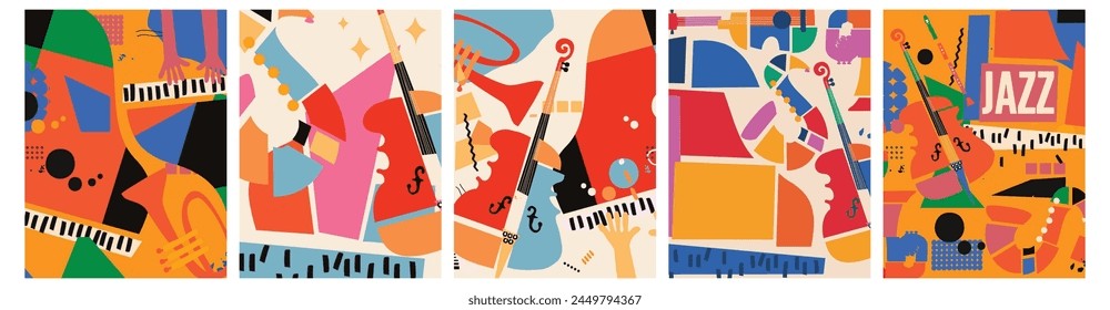 Abstract Music Background, vector illustration. Collage with musical instruments.