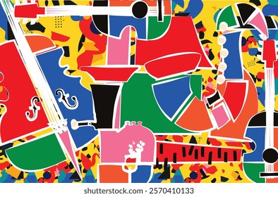 Abstract Music Background, vector illustration. Collage with musical instruments.	