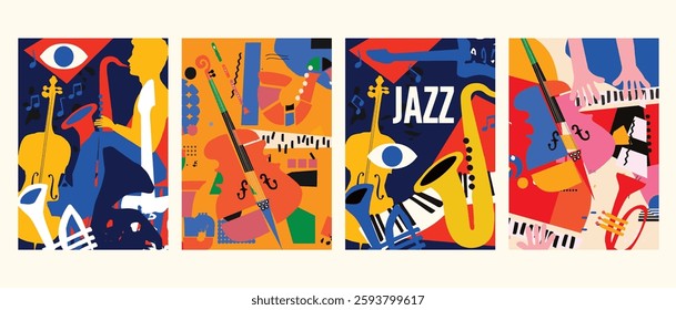 Abstract Music Background, vector illustration. Collage with musical instruments