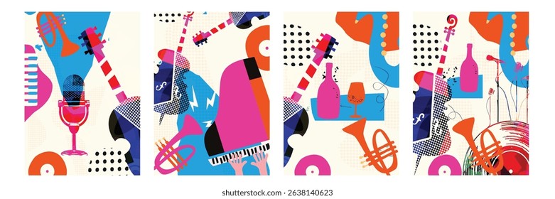 Abstract Music Background, vector illustration. Collage with musical instruments	
