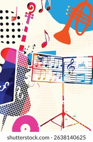 Abstract Music Background, vector illustration. Collage with musical instruments	