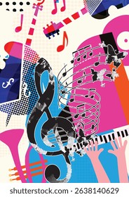 Abstract Music Background, vector illustration. Collage with musical instruments	