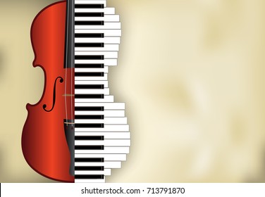 abstract music background from violin and piano keys with place for text, vector illustration
