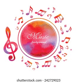 Abstract music background with watercolor texture. Vector.