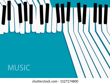 abstract Music background. White piano keys on blue background. template banner for your text. Bright horizontal banner.