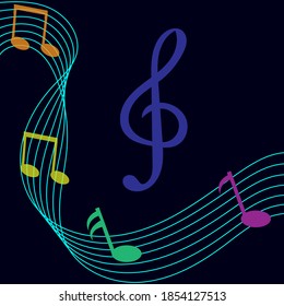 Abstract music background for your design. Musical colorful notes. Musical wave. Vector illustration